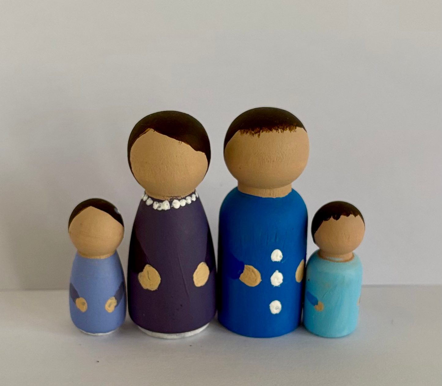 Hand Painted Caucasian Wooden Family Set of 4