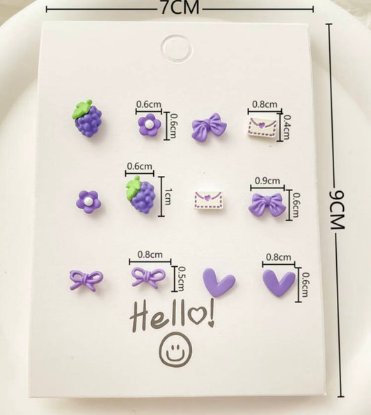 Purple 12pc Earring Set - Grapes&Love