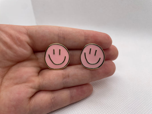 Pink Smiley Face Studs